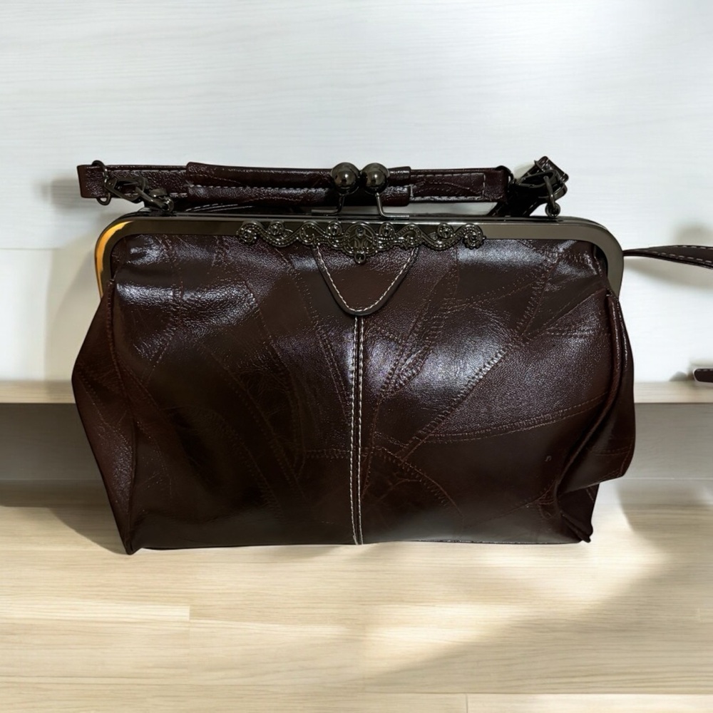 Crossbody Bag with Long Adjustable Strap and Short Hand Strap W Brown/Dark Gray - Picture 13 of 13